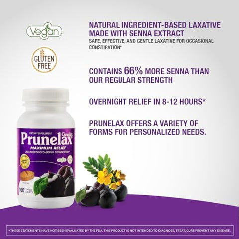 Ciruelax – Alívio Máximo para a Constipação Ocasional, Extrato de Sene Natural, Vegan – 60 Comprimidos - Prunelax