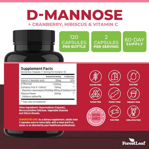 D Mannose 1000mg Cápsulas – D-Mannose com Cranberry e Hibisco | Compre Agora! - ForestLeaf