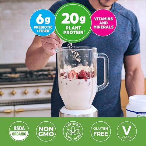 Pó de Proteína Vegana Substituto de Refeição Orgânico, Baunilha – 20g Proteína à Base de Plantas, 6g Fibra Prebiótica, Frutas, Vegetais - Orgain