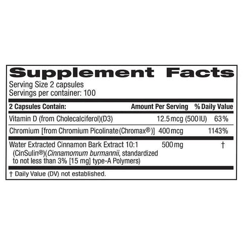 OProCyn - Tru Nature Cinsulin – Extrato de Canela Avançado 500mg, 200 Cápsulas Vegetarianas