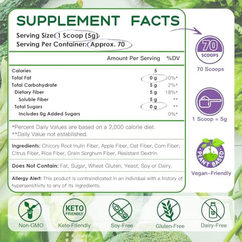 NATURE TARGET - Suplemento Diário de Fibras – Pó de Fibra Solúvel Prebiótica para Saúde Intestinal, Alimento Integral Rico em Fibras para Saúde Digestiva