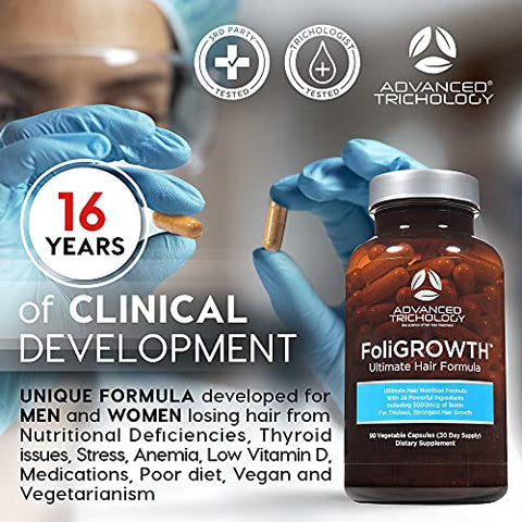 Advanced Trichology - FoliGROWTH™: Crescimento Capilar para Cabelos Mais Espessos e Cheios | Aprovado pela American Hair Loss Association | Revitalize Cabelos Ralos com 20 Anos de Experiência