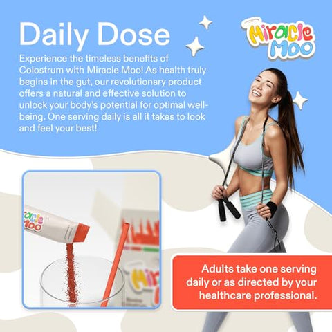 Miracle Moo - Suplemento de Colostro para Saúde Intestinal, Crescimento Capilar, Beleza e Suporte Imunológico – Pó Bovino de Pasto Fácil de Misturar – Maior IgG Plus ImmunoLin (30 Porções, Stick Packs), Laranja