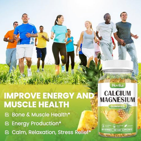 Hovika - Gomas de Cálcio Magnésio Zinco, Relação Cálcio Magnésio 2:1 com Vitamina D3, K2, B6, B12 para Fortalecimento Ósseo, Função Muscular