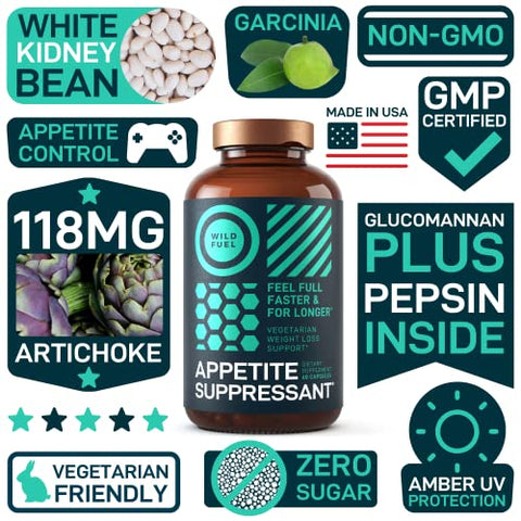 WILD FUEL - Supressor de Apetite para Perda de Peso – Pílulas Dietéticas que Funcionam Rapidamente para Mulheres e Homens – Garcinia Cambogia, Glucomanano, Bloqueador de Carboidratos de Feijão Branco e Queima de Gordura