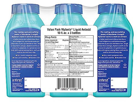 Antacid e Anti-Gas, Fórmula de Máxima Potência para Alívio de Azia e Gases, 3 Pacotes, Sabor Clássico, 300 ml - Mylanta