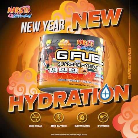 Naruto Sage Mode Pó de Eletrólitos, Mistura para Hidratação, Energia e Foco, Sem Açúcar, Suplemento Zero Cafeína com Minerais Essenciais, Grapefruit WhitePeach – 100g - G Fuel