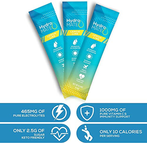 NatureWorks - Hidratante em Pó HydroMATE Limão com Baixo Açúcar – Mix de Bebida Aceleradora de Hidratação com Eletrólitos e Vitamina C – 30 Sachês