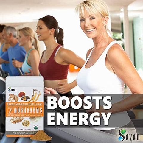 7 Cogumelos Orgânicos em Pó 113g – Chaga, Reishi, Cordyceps, Maitake, Shiitake, Lion’s Mane e Turkey Tail – Sem Aditivos, Adicione ao Café - Sayan