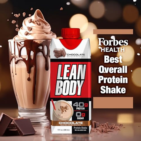 Labrada - Lean Body Shake de Proteína de Chocolate Pronto para Beber, 40g de Proteína, Mistura de Whey, 0 Açúcar, Sem Glúten, 22 Vitaminas