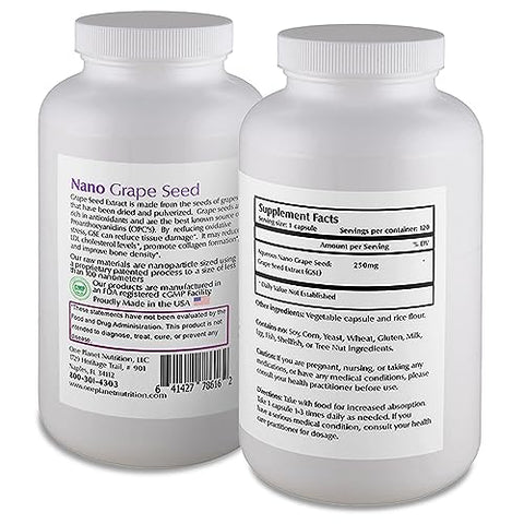 One Planet Nutrition - Nano Extrato de Semente de Uva 250 mg Cápsulas Vegetais (120 Porções), Nano para Absorção Aprimorada, Suporte à Saúde Antioxidante para a Saúde Vascular, Não-OGM, Vegano, Livre de Glúten
