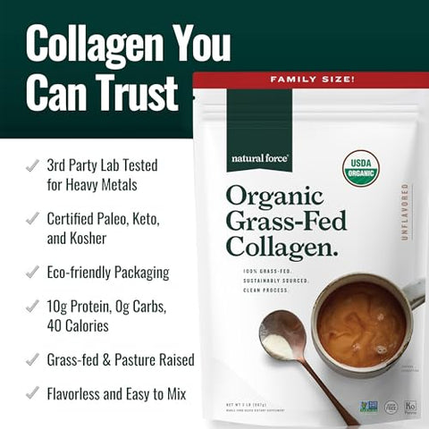 Colágeno Orgânico em Pó – Certificado Orgânico USDA | Colágeno Peptídeos em Pó | Marca Natural Force - Natural Force