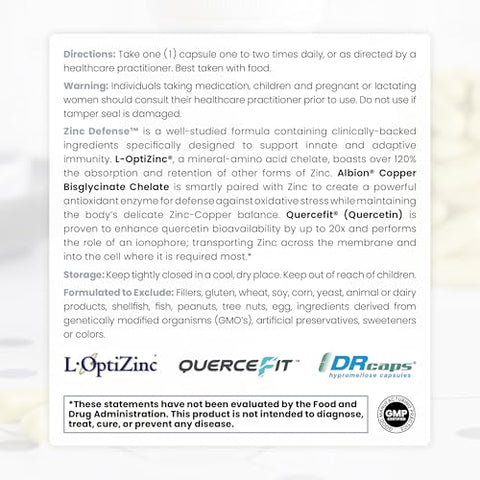 Defesa de Zinco | Cobre Quercetina | 60 Porções em Cápsulas Veganas | L-OptiZinc | 60g - Pure Therapro Rx