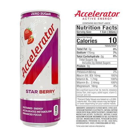 Accelerator Star Berry Energy Drink, Lata de 355 ml (Pack com 12 unidades) - A SHOC