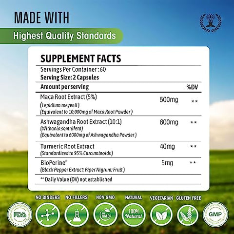 CIRCLE OF NATURE - Maca Root 10.000 mg, Extrato de Ashwagandha 6000mg, Cápsulas para Homens – Marca em Destaque