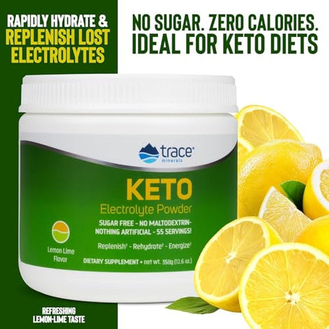 Mistura em Pó para Bebida de Eletrólitos Keto | Sem Açúcar | Promove Energia e Resistência | Sem Glúten, Vegano | Limão e Lima Natural | 55 Porções - Trace Minerals