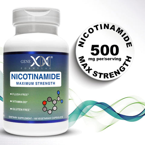 Genex Formulas - GENEX Nicotinamida 500mg (3-Pack) Cápsulas de Niacina Flush Free Vitamina B3 para Pele Saudável – Suplemento de Niacinamida Ajuda a Produzir Queratina