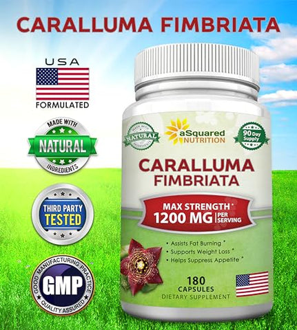 Caralluma Fimbriata 1200mg – 180 Cápsulas, Suplemento Natural para Perda de Peso, Supressor de Apetite à Base de Extrato de Raiz de Planta - aSquared Nutrition