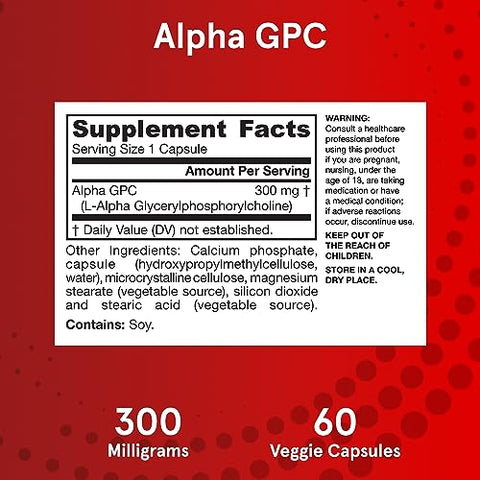 Alpha GPC 300mg – Cápsulas Vegetais para Saúde Cerebral – 60 Unidades - Jarrow Formulas