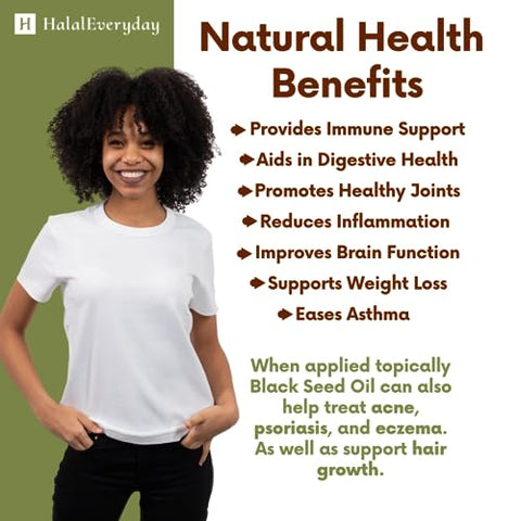 HalalEveryDay - Óleo de Semente Preta Orgânico – Certificado pelo USDA, Extraído a Frio em Frasco de Vidro com mais de 1,5%% de Timoquinona, 3X mais Potente, Cominho Preto Turco Nigella Sativa não-OGM, 100%% Puro Óleo de Semente Preta (960ml)