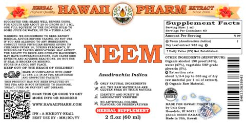 Neem (Azadirachta Indica) Extrato Líquido, Tintura, Suplemento Herbal, Hawaii Pharm, Fabricado nos EUA, 2×2 fl.oz