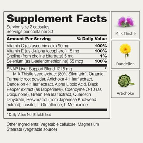 Suporte para a Saúde do Fígado, Limpeza Natural e Desintoxicação do Fígado, 60 Unidades (Pacote com 2) - Snap Supplements