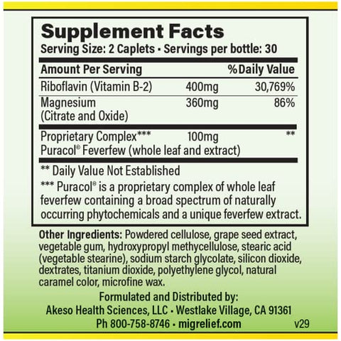 Original Triple Therapy with Puracol – Suporte Nutricional para Enxaquecas – 60 Cápsulas/1 Mês de Fornecimento - MigreLief