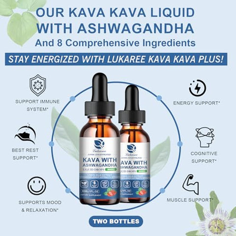 Lukaree - (2 Pacotes) Extrato de Raiz de Kava Kava – Alta Concentração de Kava com Ashwagandha, Melissa e Raiz de Valeriana para Imunidade – Marca: [Nome da Marca]