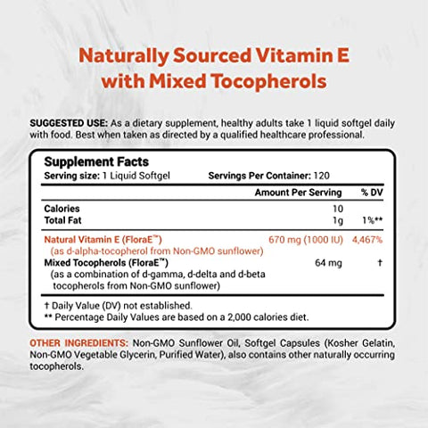 Vitamina E Naturalis Girassol 670mg (1000 UI) com Tocoferóis Mistos | Vitamina Essencial para a Pele