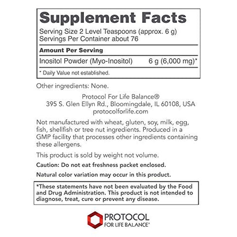 PROTOCOL FOR LIFE BALANCE - Protocol For Life Balance – Pó de Myo-Inositol – Suporte para um Humor Saudável, Bem-Estar Emocional, Comportamento e Função Ovariana, Aumento de Energia e Suporte ao Sono – 454g