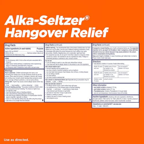 Alívio Rápido para Ressaca, Alívio Imediato em Cerca de 15 Minutos para Dores de Cabeça e do Corpo - Alka-Seltzer