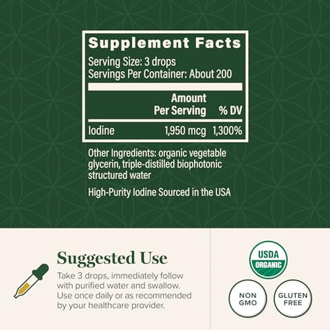 Global Healing Center - Detoxadine Global Healing – Suplemento Líquido de Iodo Nascente Orgânico para Suporte da Tireoide, Desintoxicação, Saúde do Metabolismo e Melhor Sono – Não-OGM, Vegano, 200 Porções