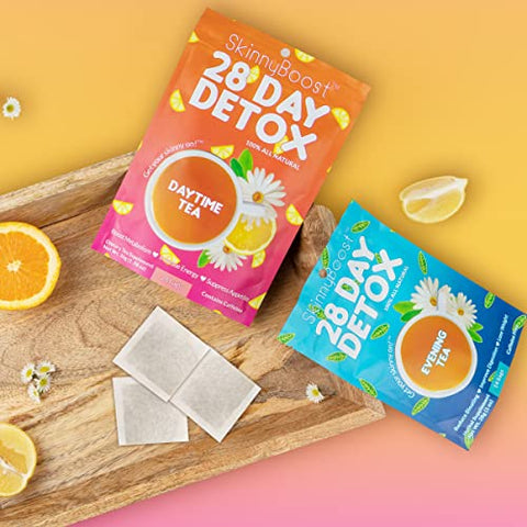 SkinnyBoost - Kit Chá Detox 28 Dias (3 PACOTES) 3 Chás Diurnos, 3 Chás Noturnos Detox Não Transgênico, Vegano, Natural – Limpeza e Desintoxicação