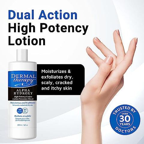 Loção Dermal Therapy Alpha Hydroxy – Hidratante Esfoliante de Alta Potência AHA para Pele Seca e Escamosa – 10% Ácido Láctico
