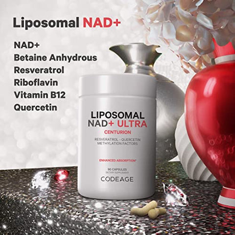 Liposomal NAD Ultra – 500 mg NAD Quercetina, Betaína Anidra, Riboflavina, Vitamina B12 Metilcobalamina, Trans-Resveratrol – Entrega Lipossomal – Não-OGM, 500 ml - Codeage
