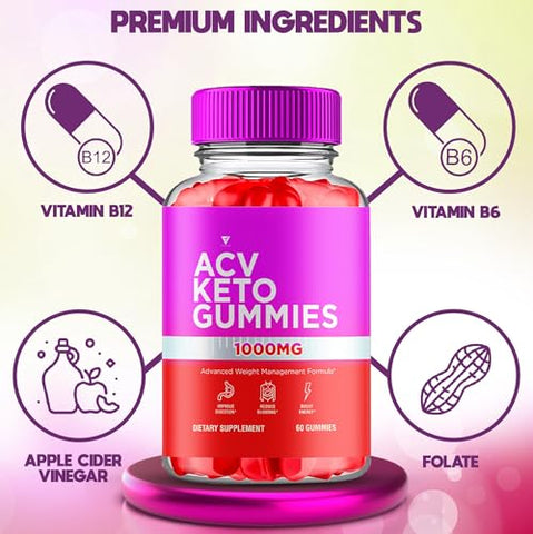Fyvus - ACV Keto Gummies Fórmula Avançada de Gerenciamento de Peso, Gummy ACV Keto 1000mg Vinagre de Maçã Detox Suporte de Limpeza para Mulheres e Homens, Keto ACV Plus Vitamina B6 e B12