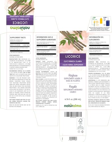Licorice Naturalma – Tintura sem álcool de Raiz de Alcaçuz (Glycyrrhiza glabra) – Extrato líquido em gotas de 200 ml – Vegano