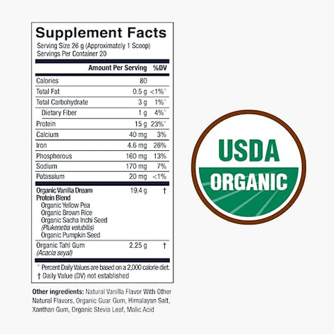 Proteína de Ervilha Orgânica Live Conscious – Sabor Baunilha dos Sonhos | Mistura Vegana à Base de Plantas – Ervilha, Arroz Integral, Abóbora, Sacha Inchi | 20 Porções 510g