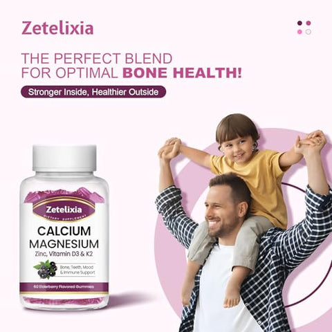 Zetelixia - Gomas de Cálcio para Mulheres e Homens, Cálcio Magnésio Zinco com Vitamina D3
