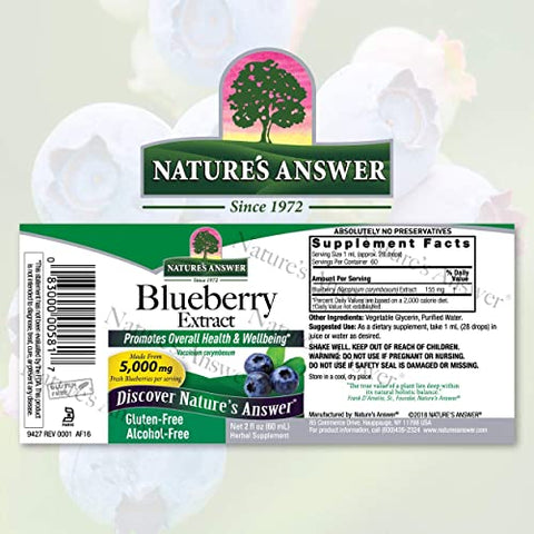 Nature's Answer - Natures Answer’s Extrato de Frutas de Mirtilo para os Olhos 60ml | Suporte para Olhos e Visão | Rico em Antioxidantes | Promove Circulação Sanguínea | Alivia Vermelhidão e