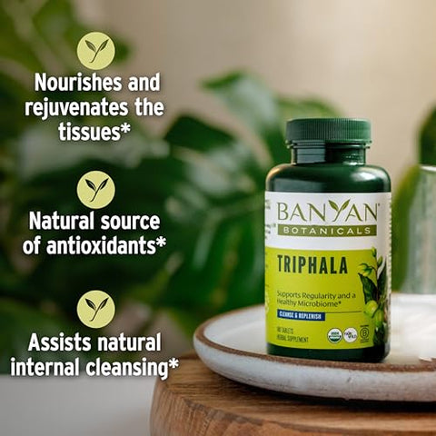 Triphala Tablets – Suplemento Orgânico de Triphala com Amla e Haritaki | 60 comprimidos | 100% Natural | Frete Grátis - Banyan Botanicals