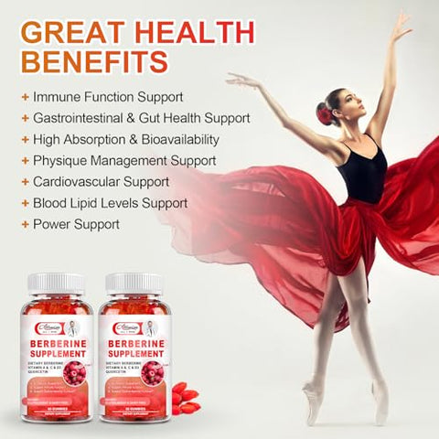 Alliwise - Gomas de Berberina sem Açúcar, 1500mg de Berberina HCL Original com Canela do Ceilão, Quercetina, Multivitamina, Suporte Imunológico