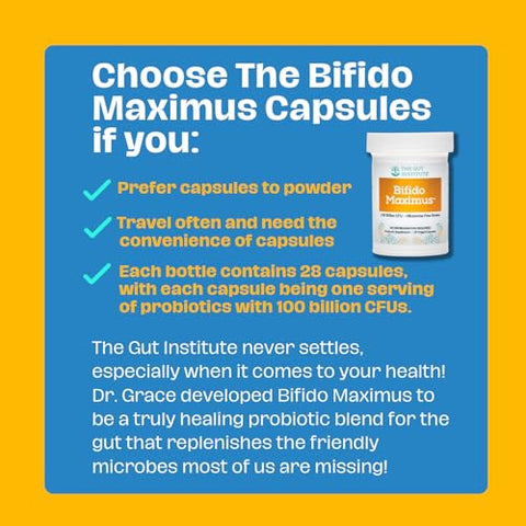 The Gut Institute - Bifido Maximus Ultra Potência Probióticos para Mulheres e Homens – Bifidobacterium longum 100 Bilhões UFC – 28 un – 7 Cepas – Sem Histaminas – Não Precisa de Refrigeração – Fabricado nos EUA