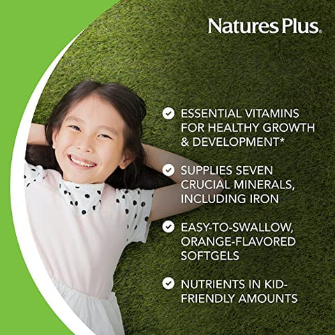 Natures Plus - NaturesPlus Vita-Gels Infantil – 90 Cápsulas Softgels Fáceis de Engolir – Sabor Natural de Laranja – Multivitamínico Infantil
