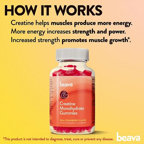 beava - Gummies de Creatina Monohidratada – 30 Porções – Mastigáveis Veganos de Creatina para Crescimento Muscular, Recuperação Muscular, Recuperação de Treino, Resistência Anaeróbica – Sem Fase de Carregamento – Sem Inchaço – Marca do Produto