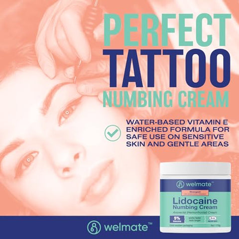 Creme Anestésico 5%% Lidocaína Máxima Potência, Alívio Tópico da Dor, Sem Perfume, Embalagem à Prova de Crianças 180g - WELMATE