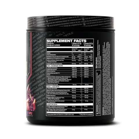 Hosstility V2 Pré-Treino, Pó Pré-Treino All-in-One para Homens e Mulheres, Aumenta a Bomba Muscular, Aumenta a Energia, Potencializa a Força, Aumenta o Foco, Sabor Uva Maçã, 40 Porções - HOSSTILE