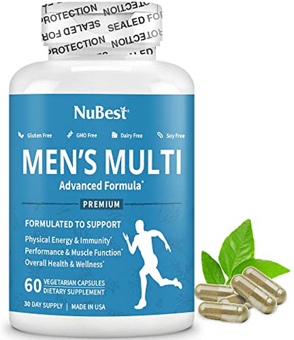 NuBest - 38 em 1 Cápsulas Ginseng Asiático, Ashwagandha, Cúrcuma, Tongkat Ali, Saw Palmetto, Vitaminas, Minerais, Suplemento Herbal para Homens por Men’s Multi 18 – Fortalecimento Ósseo e Muscular