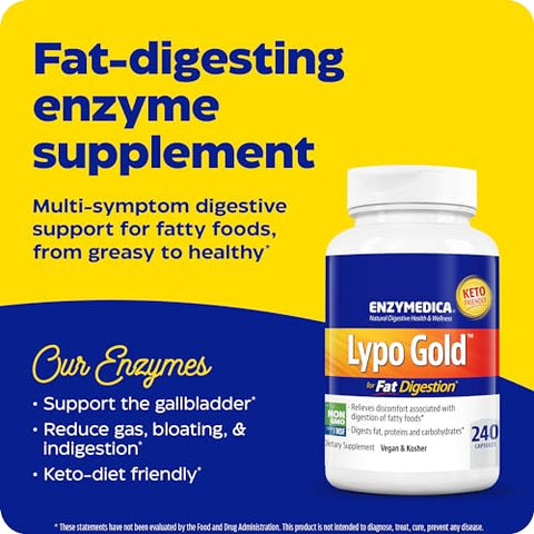Lypo Gold – Enzimas Digestivas para Digestão de Gordura, Ação Rápida contra Gases - Enzymedica